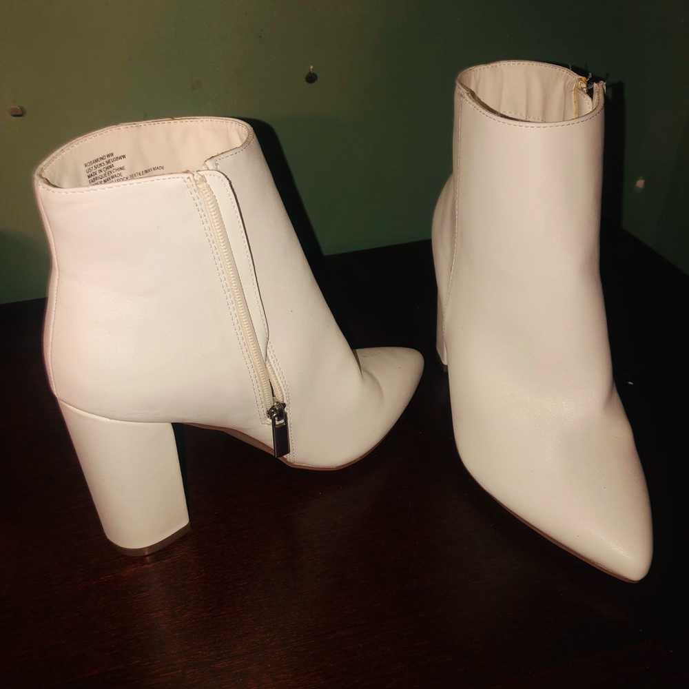 JustFab White Leather Booties (Wide)
